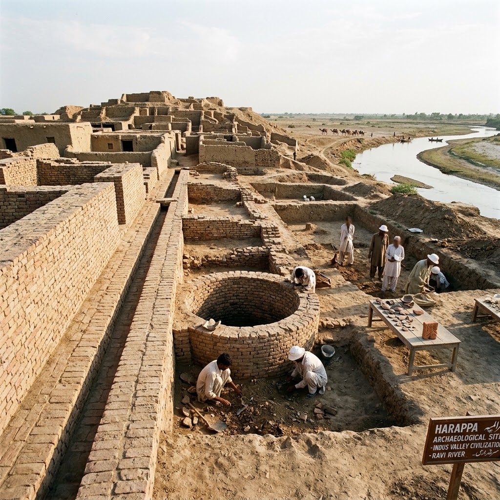 Terracotta brick wells and drainage sewers excavated at Harappa