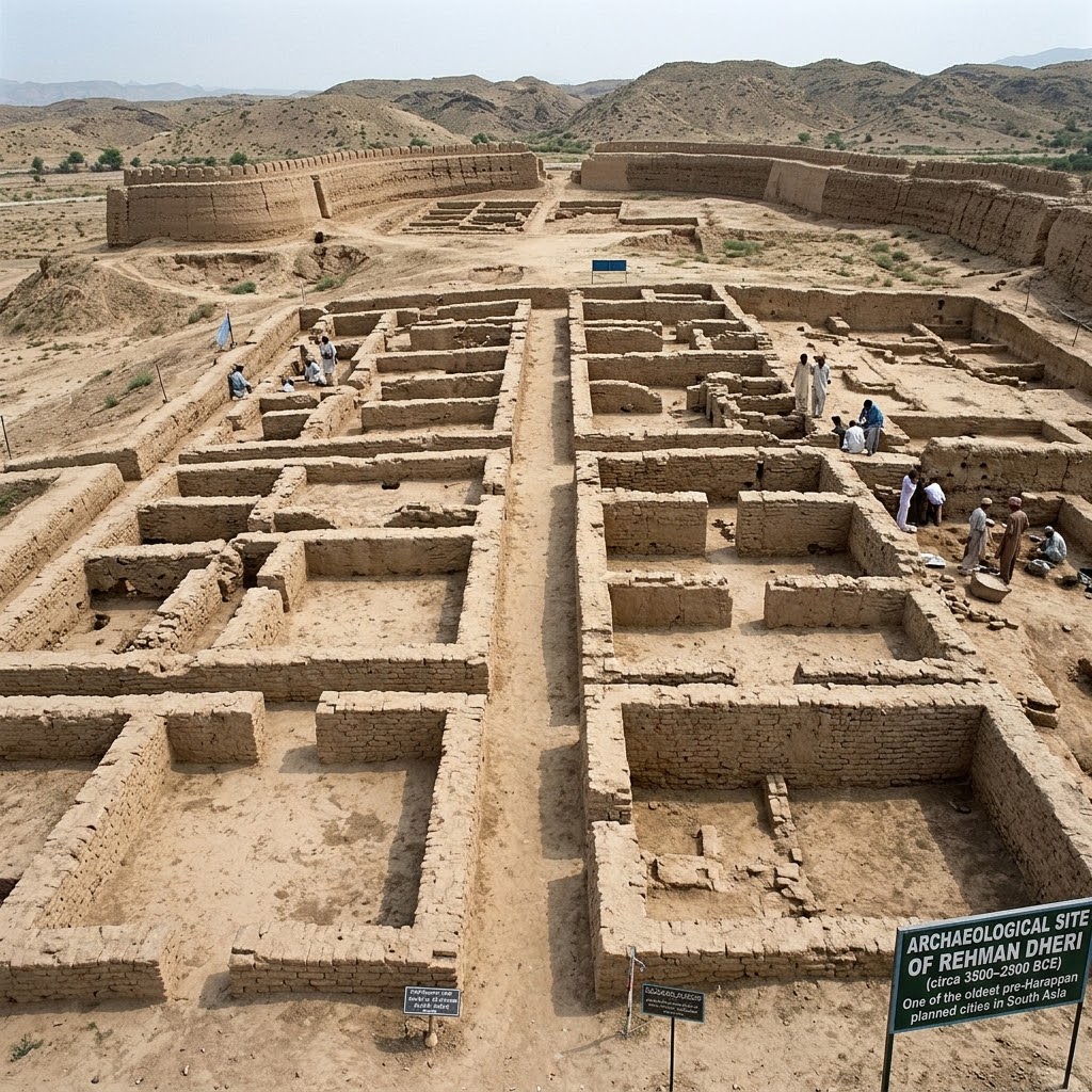Aerial layout of pre-Harappan street foundations at Rehman Dheri
