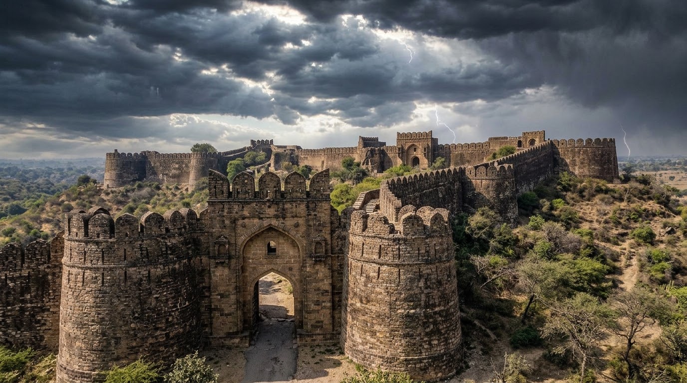 Sandstone Sohail Gate and massive defensive bastions of Rohtas Fort