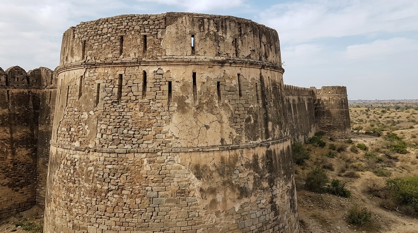 The ancient red-brick gate and crumbling battlements of Umerkot Fort